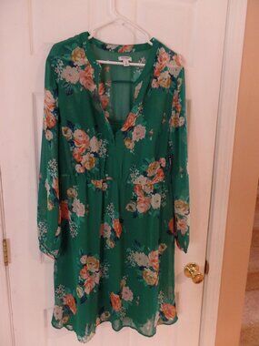 NWT Old Navy XL Green Floral Two Piece Dress Sheer Overlay Solid Slip 16 18 14